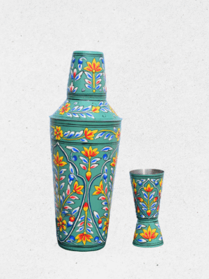 Elegant Floral Green Hand Painted Shaker & Peg Measure Set
