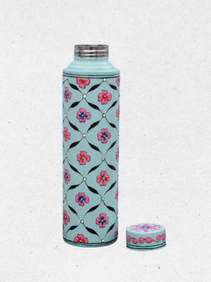 Mint Green Floral Hand-Painted Water Bottle