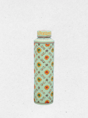 Light Green Floral Hand Painted Water Bottle