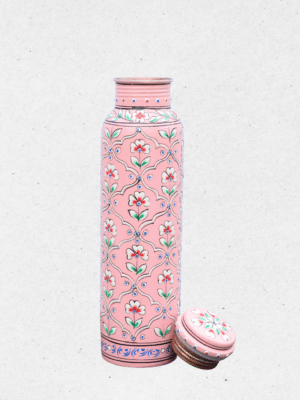 Hand-Painted Copper Bottle – Pastel Pink Floral Design