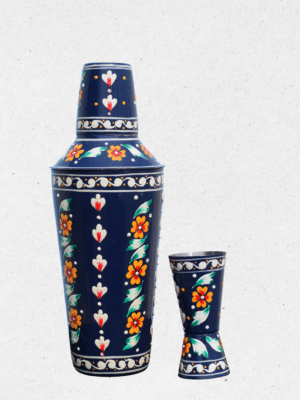 Inticate Floral Blue Hand Painted Shaker & Peg Measure