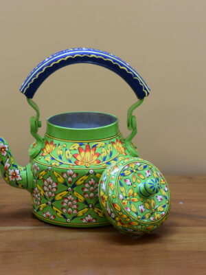 Vibrant Green Floral Hand Painted Kettle