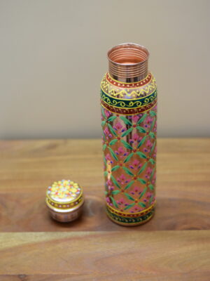 Floral Elegance - Hand-Painted Copper Bottle